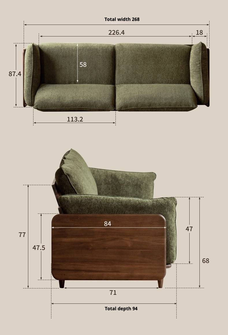 Black Walnut Solid Wood Fabric Sofa