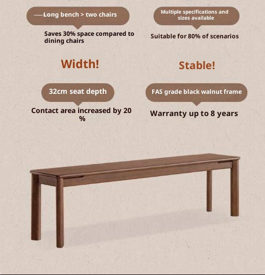 Black Walnut, Oak, Ash Solid Wood Long Bench