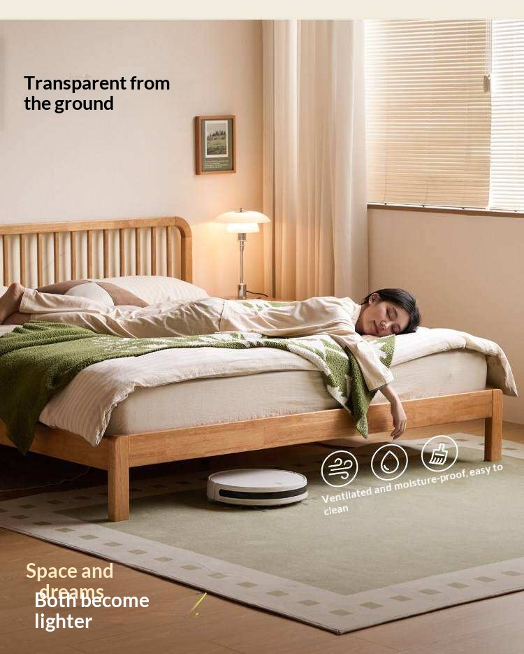 European Beech,Rubberwood Solid Wood Bed Modern Simple