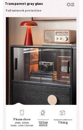 Ash Solid Wood Black Floor Standing Side Cabinet.