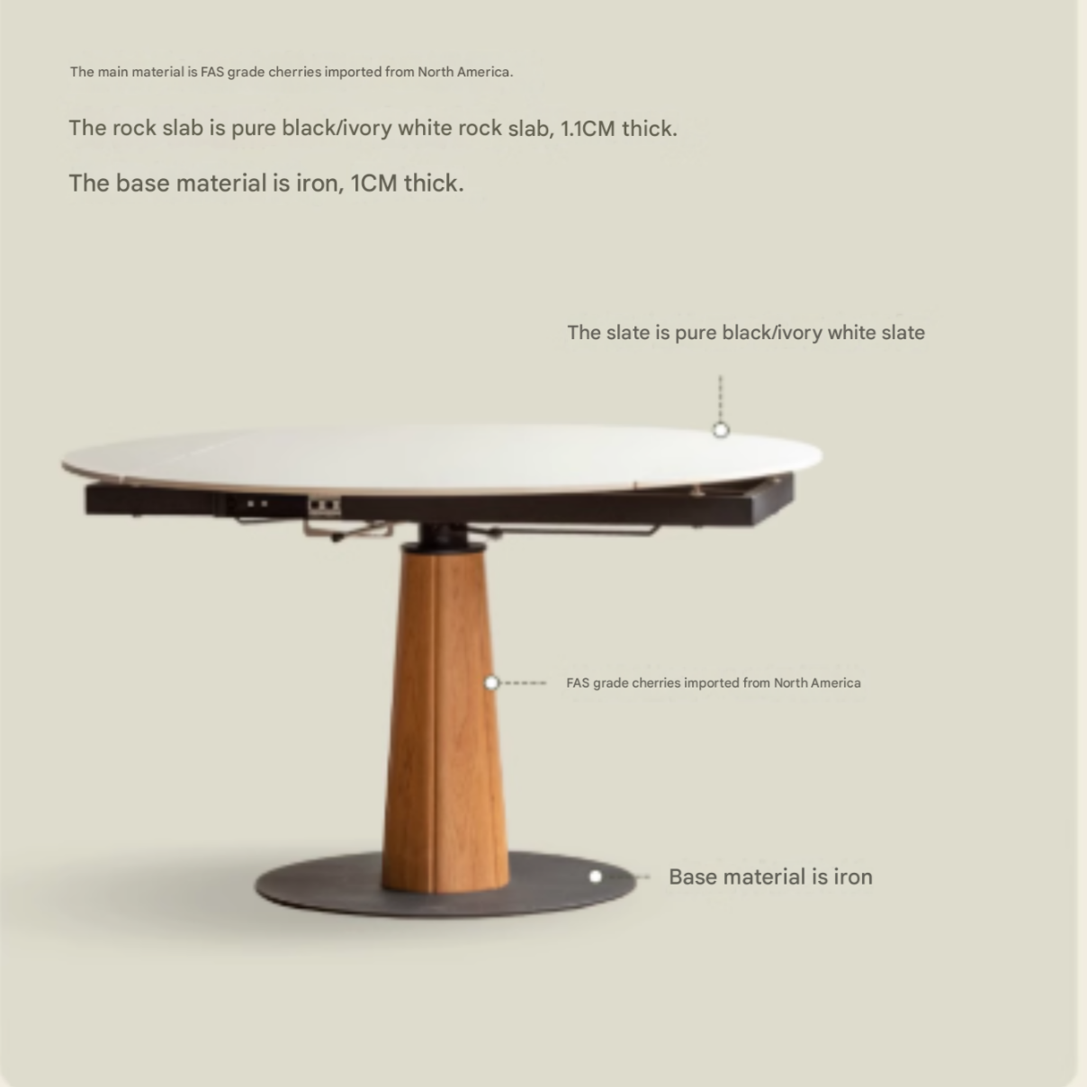Cherry, Black Walnut, Ash Solid Wood Folding Retro Rock Plate Dining Table