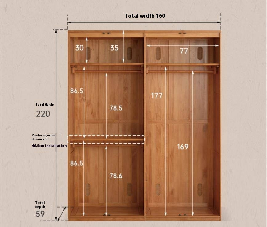 Cherry Solid Wood Swing Door Rattan Wardrobe