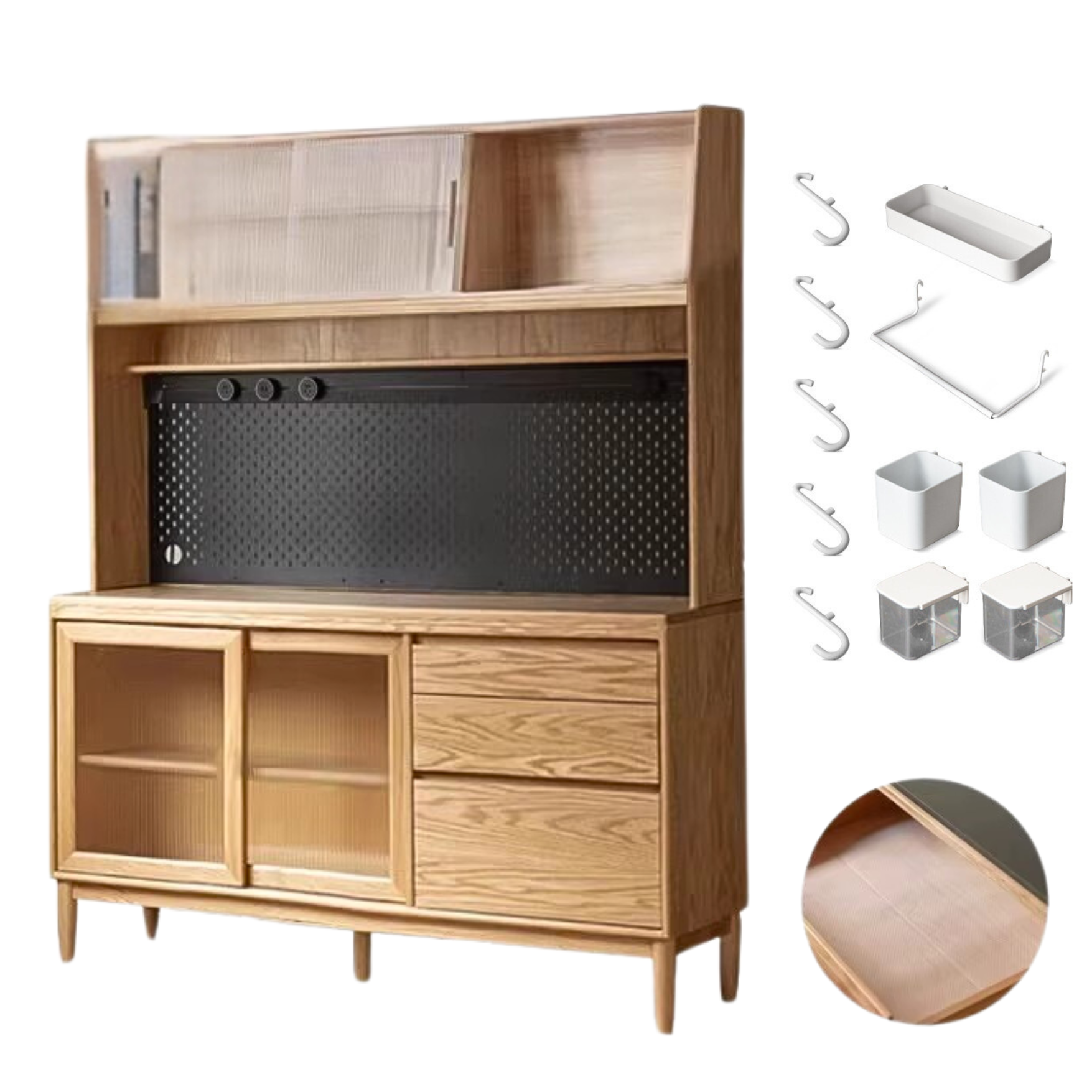 Cherry, Oak Solid Wood Rock Board Dining Cabinet Integrated High