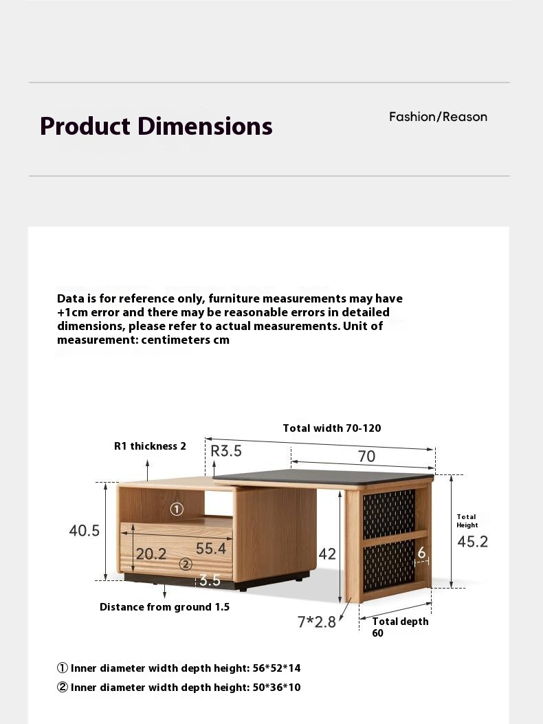 Ash Solid Wood Movable Rock Plate Coffee Table