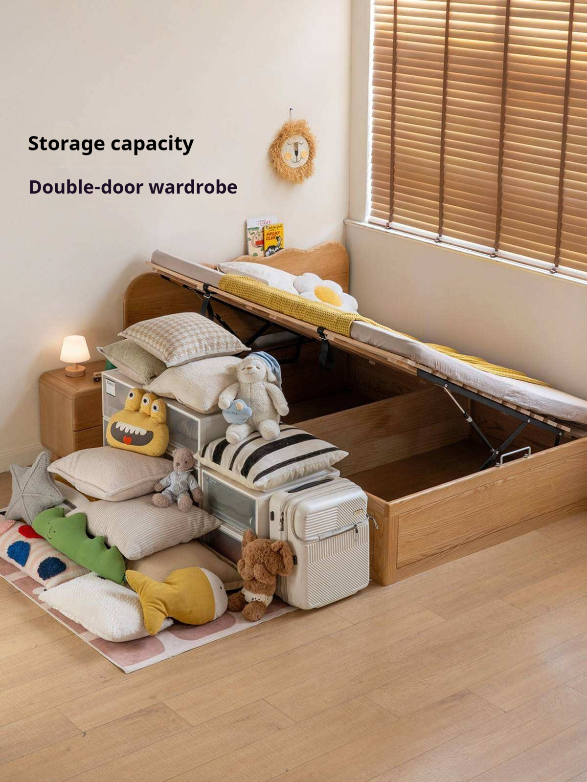 Oak Solid Wood Kids Side-Lift Storage Bed