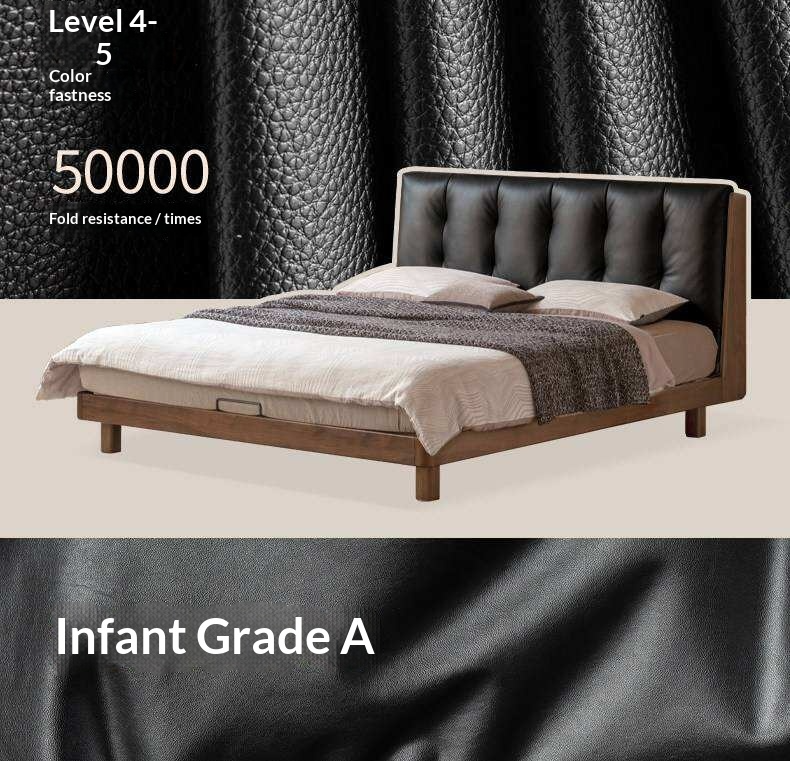 Black Walnut, Rubberwood Solid Wood Leather Upholstered Platform Bed with Vertical Channel Tufted Headboard