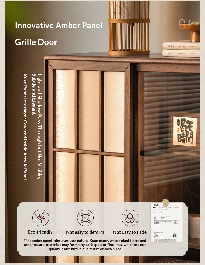 Black Walnut Solid Wood Sliding Door Side Cabinet