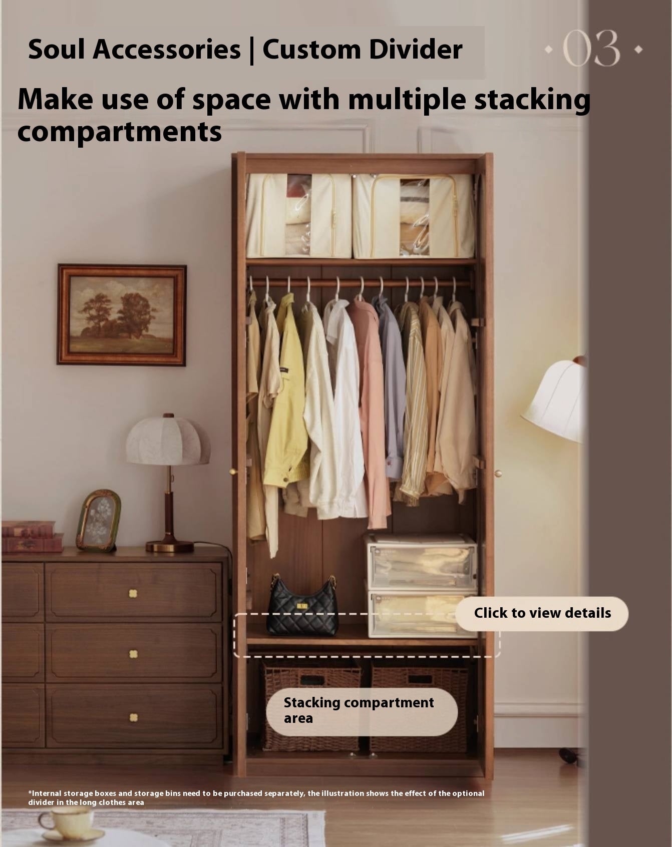 Solid Sandalwood French Retro Style Wardrobe