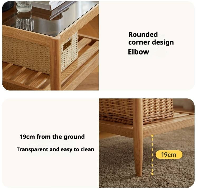 Oak Solid Wood Nordic Glass Coffee Table.