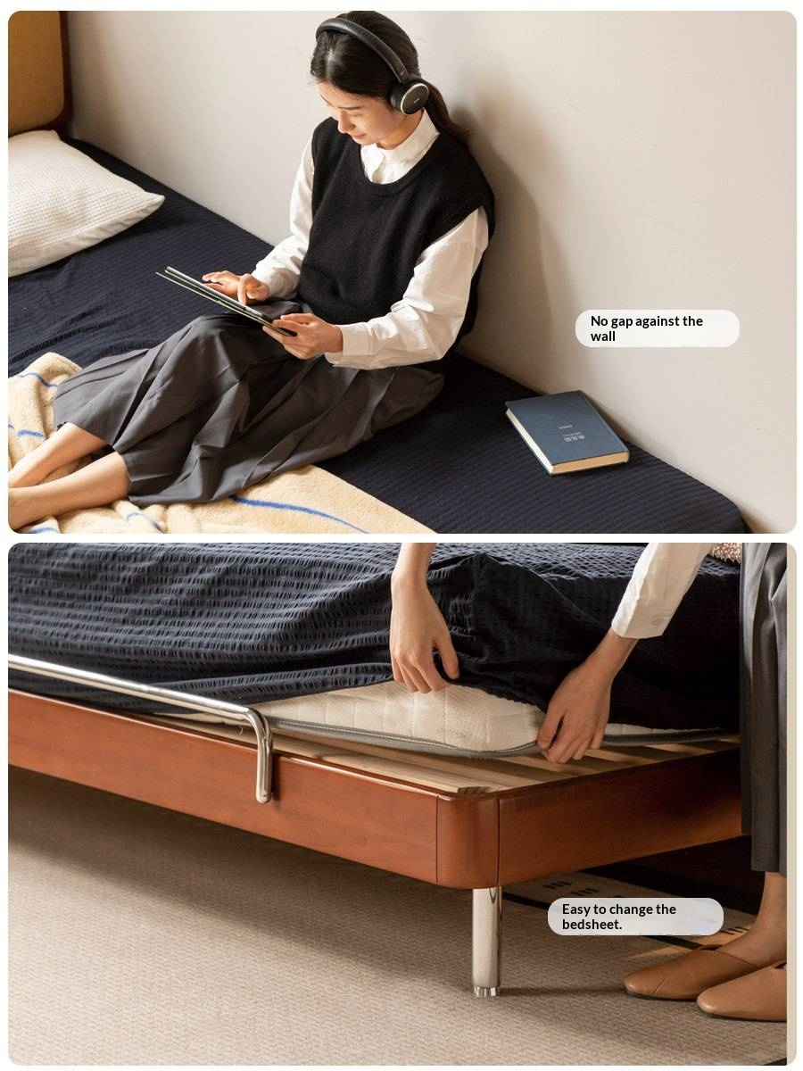 Poplar Solid Wood Bauhaus Style Soft with Adjustable Headboard Double Bed