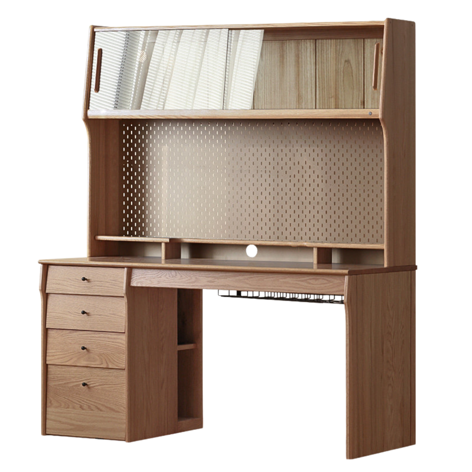 Oak, Cherry Solid Wood Desk Bookshelf Integrated Warm Light