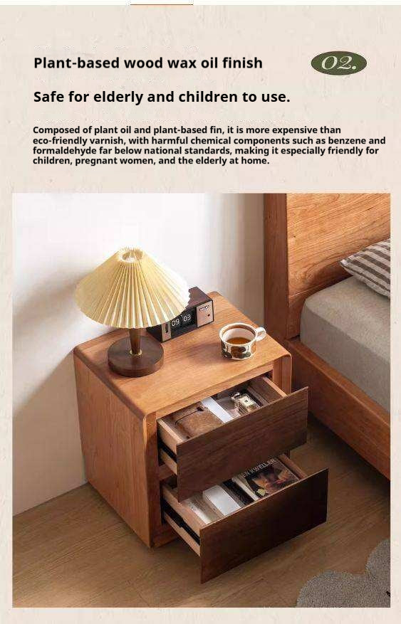 Cherry Solid Wood, Solid Rubberwood Nightstand