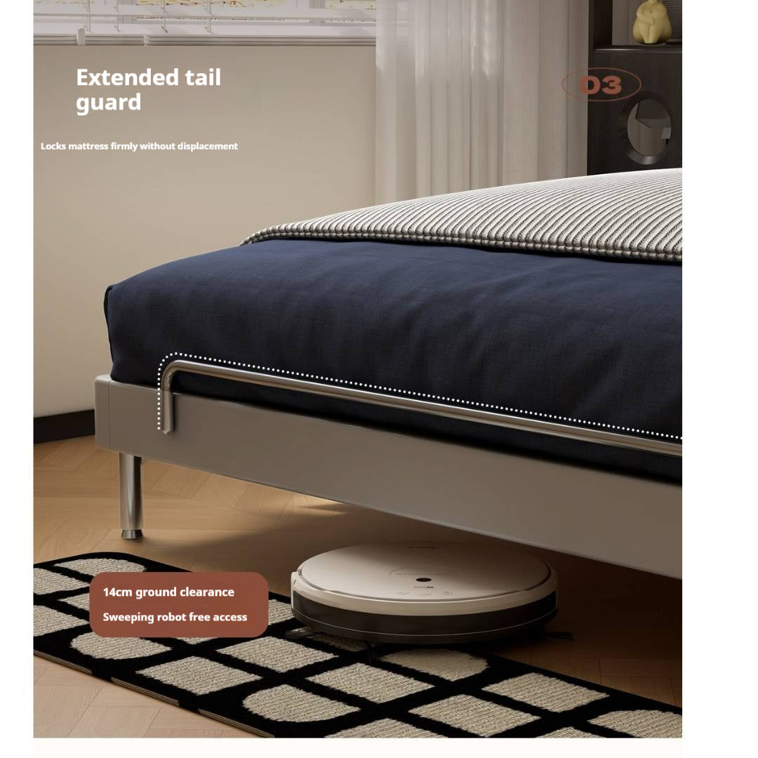 Rubberwood Solid Wood Bauhaus Platform Bed with Adjustable Headboard and Stainless Steel Legs