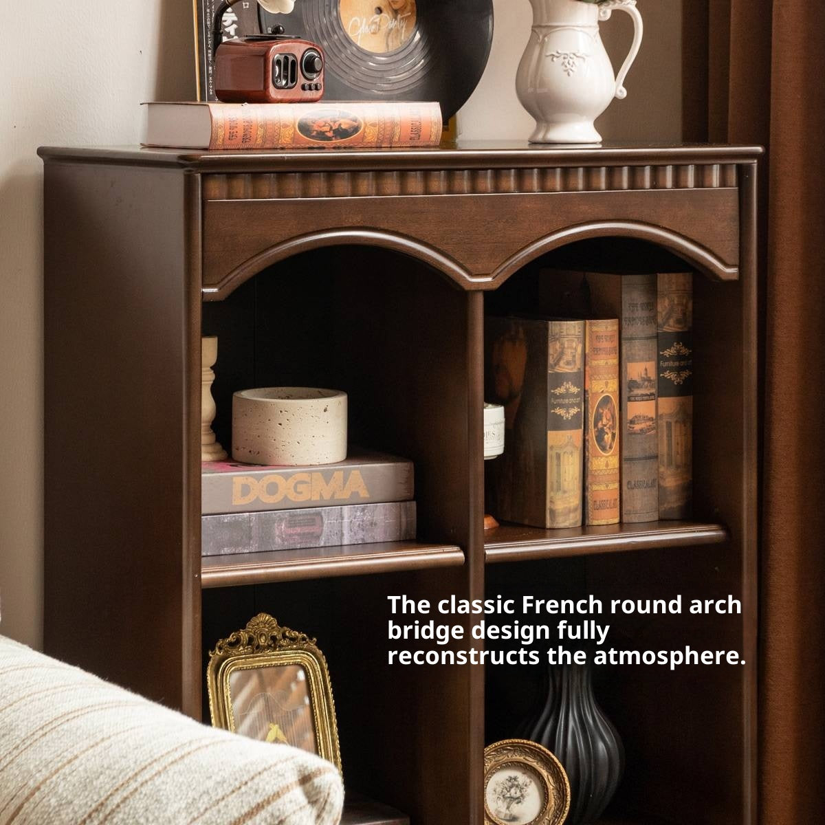 Poplar Solid Wood French Retro Side Cabinet.