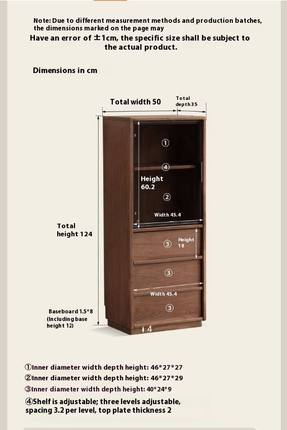 Black Walnut, Ash Solid Wood Side Cabinet With Light Display.