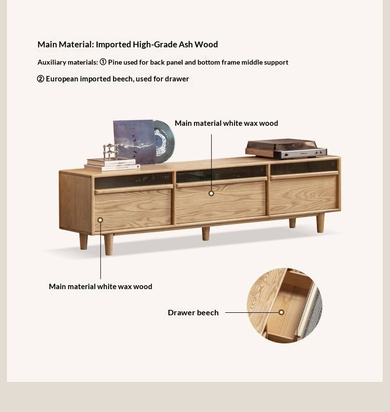 Ash Solid Wood Floor TV Cabinet