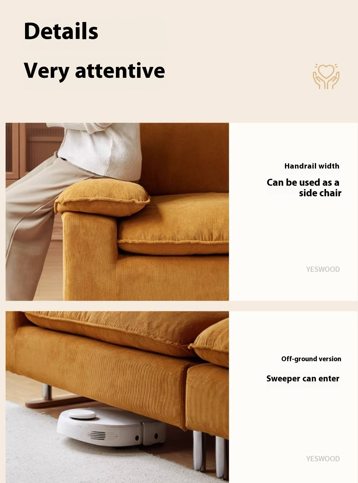 High-Back Corduroy Fabric Sofa with Removable Cover