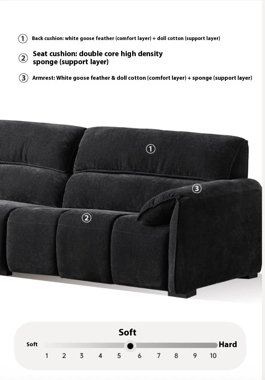 Piano-Key Black Chenille Sofa with Elephant-Ear Design