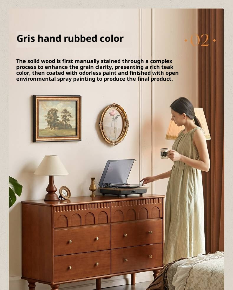 Poplar Solid Wood Medieval Style French Retro Six-Drawer Chest