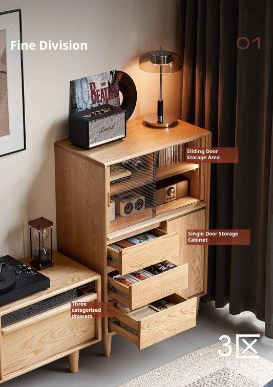 Ash Solid Wood Modern Minimalist Side Cabinet with Light.