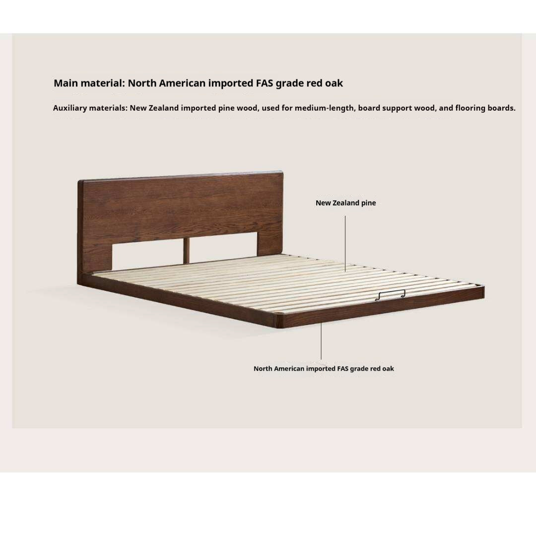Oak Solid Wood Bed with Removable Headboard and Low Floor Design