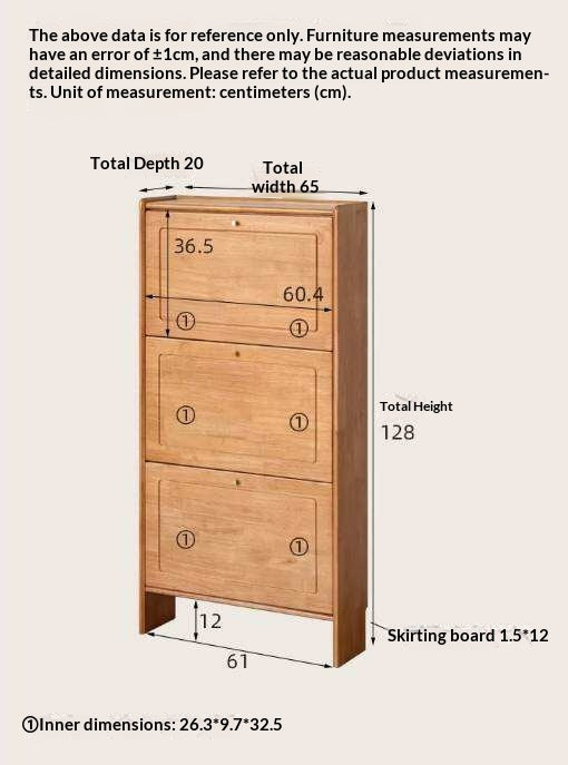Oak Solid Wood Flip-Front Shoe Cabinet with Compact Vertical Design
