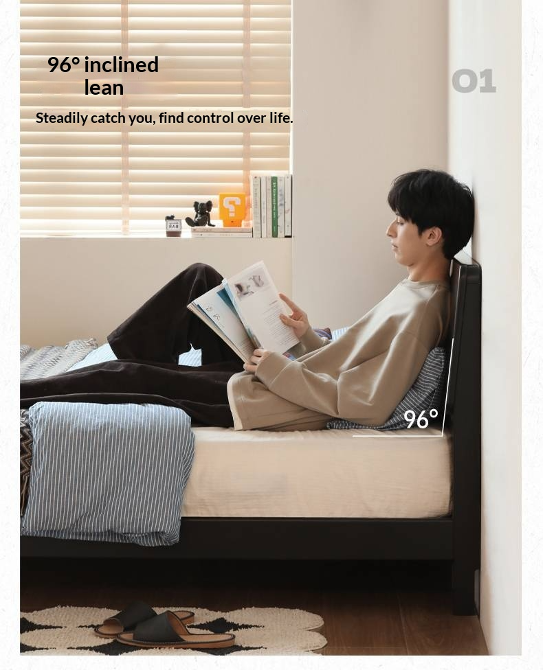 Rubberwood, Poplar Solid Wood Bed in Black — Modern Casual Edge Design