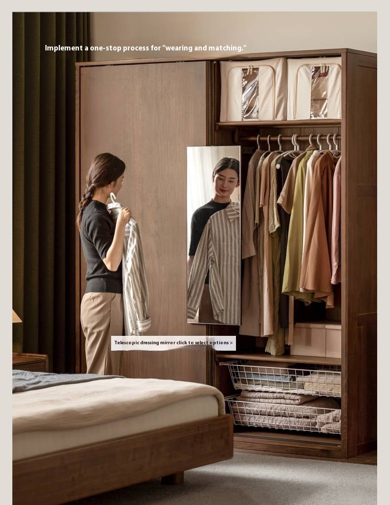 Black Walnut Solid Wood Sliding Door Wardrobe.