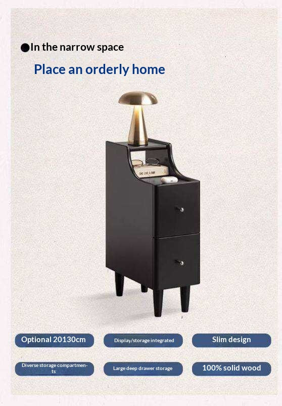 Solid RubberWood Ultra-Narrow Nightstand Storage Cabinet