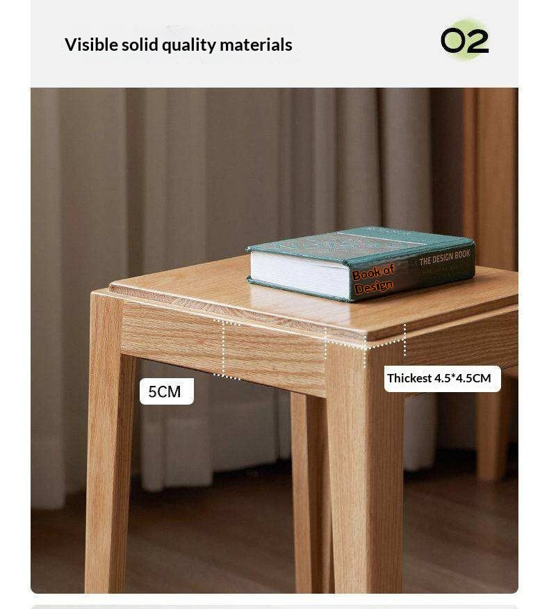 2pcs - Beech, Oak, Ash, Cherry Solid Wood, Solid RubberWood Foldable Nordic Square Stool