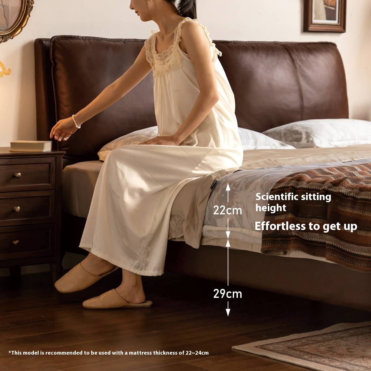 Leather Soft Upholstery, Light Luxury Bed American Retro Style