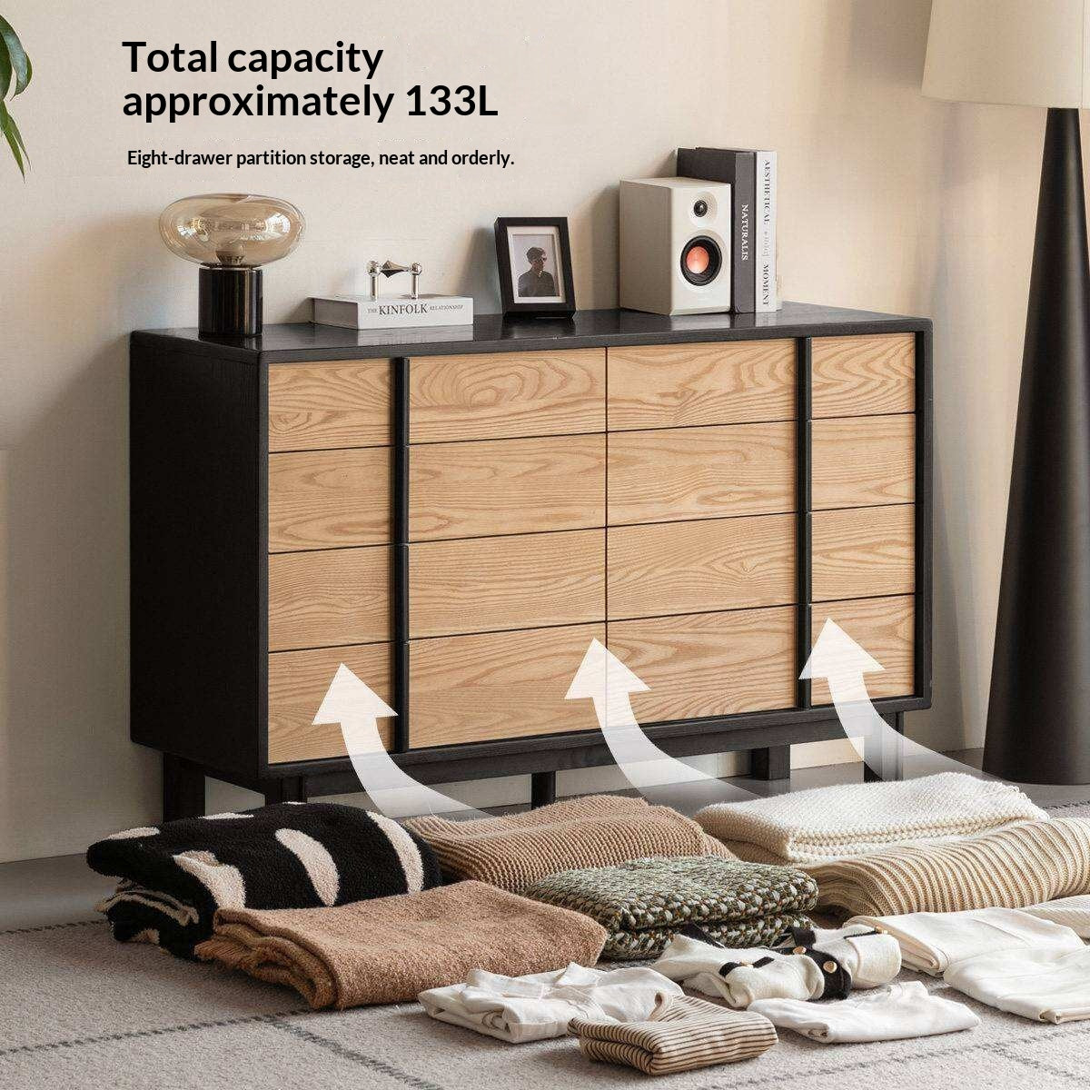 Ash Solid Wood Minimalist Chest of Drawers with Eight Drawers