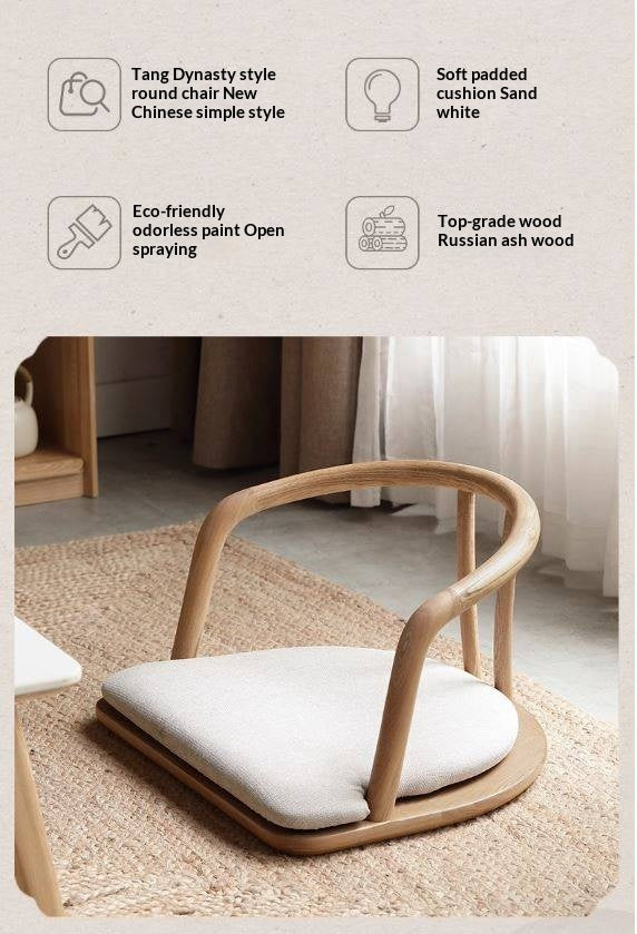 Ash Solid Wood Backrest Legless Low Tatami Chair