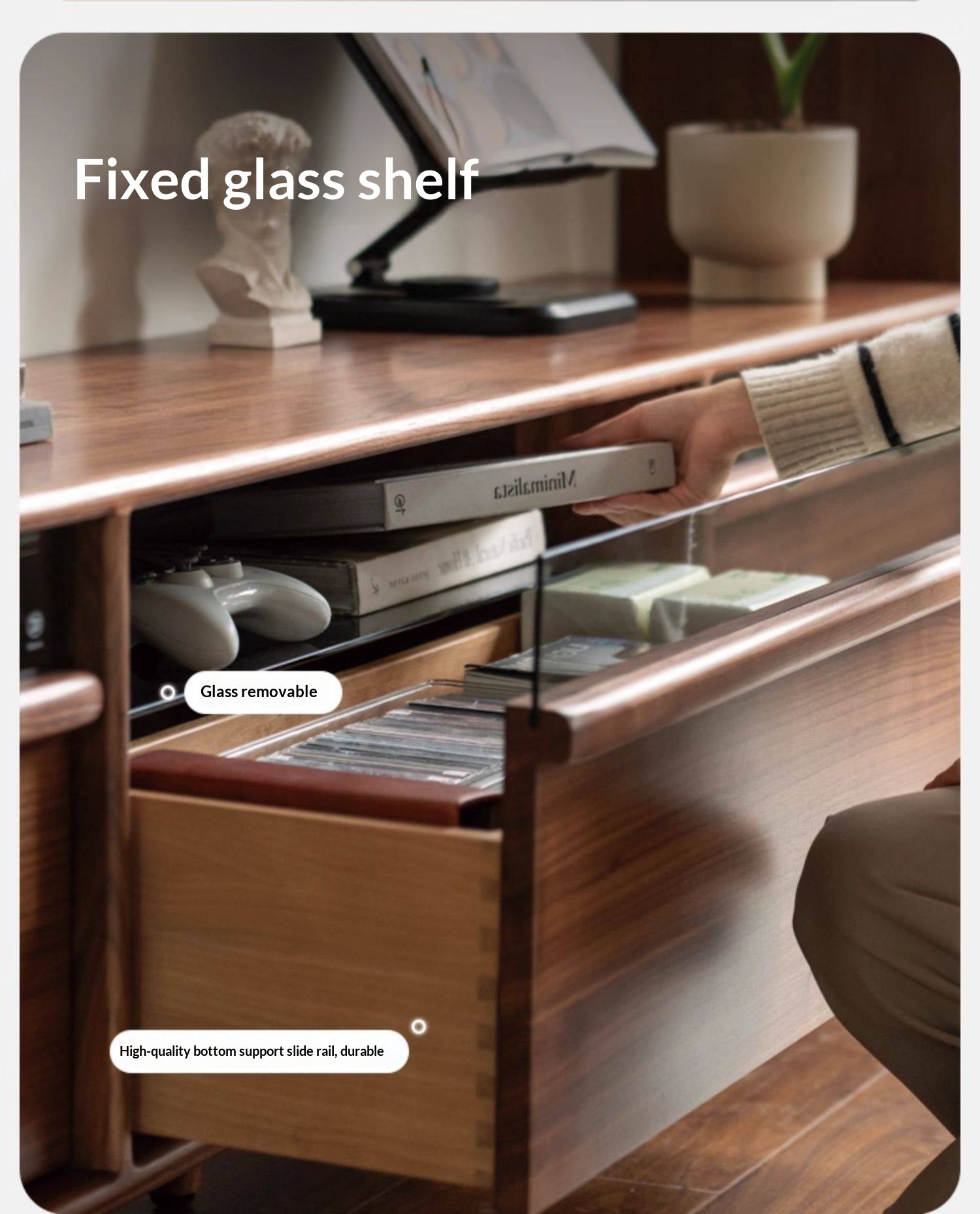 Black Walnut Solid Wood Modern TV Cabinet Locker Integrated.