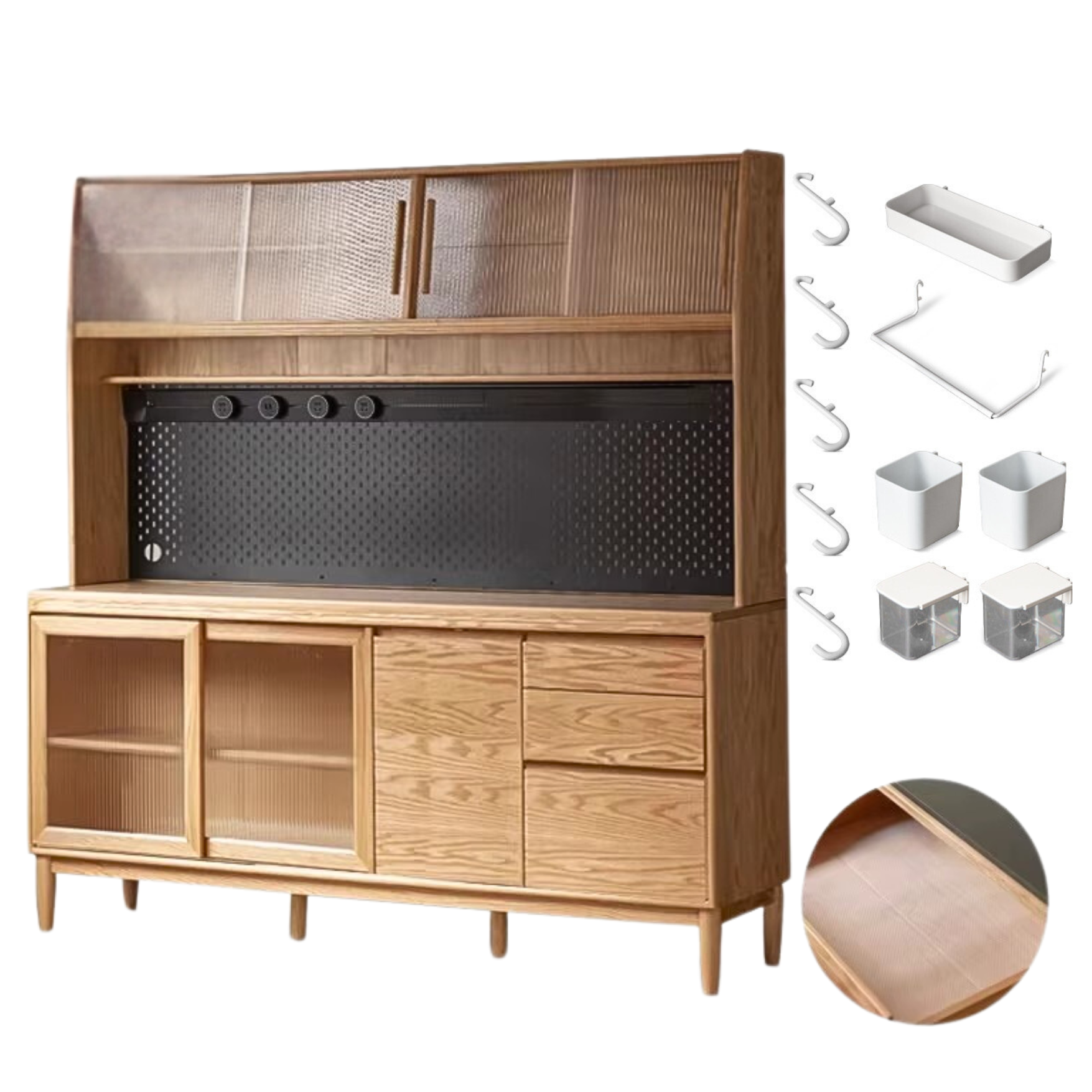 Cherry, Oak Solid Wood Rock Board Dining Cabinet Integrated High