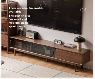 Black Walnut, Oak Solid Wood Sliding Doors TV Cabinet.