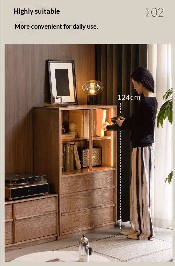 White Ash Solid Wood Side Cabinet with Italian Light Luxury Style