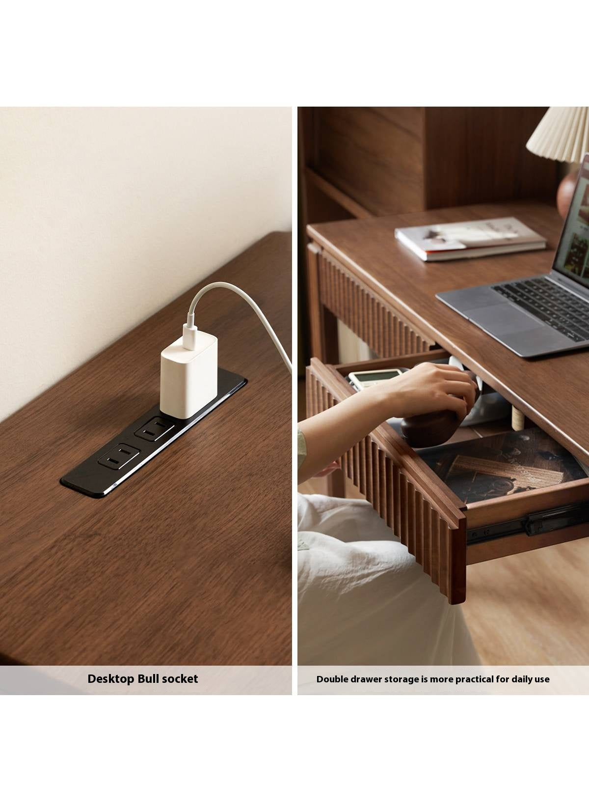 Black Walnut Solid Wood, Solid RubberWood Computer Desk