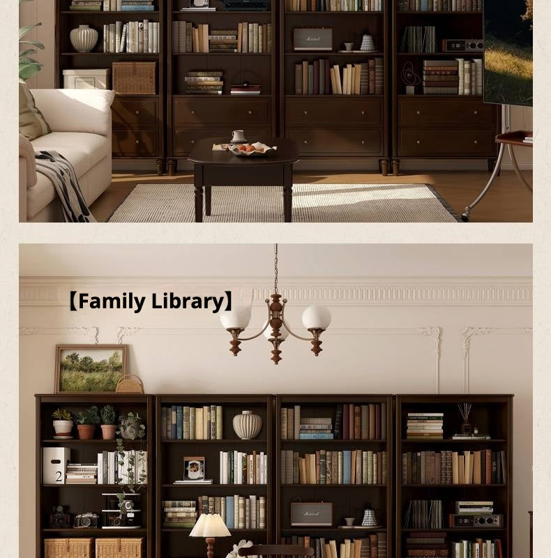 Poplar, Black Walnut Solid Wood American Retro Bookcase.