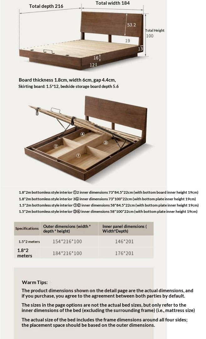 Black Walnut Solid Wood Bed — Italian Light Luxury Suspended Bed