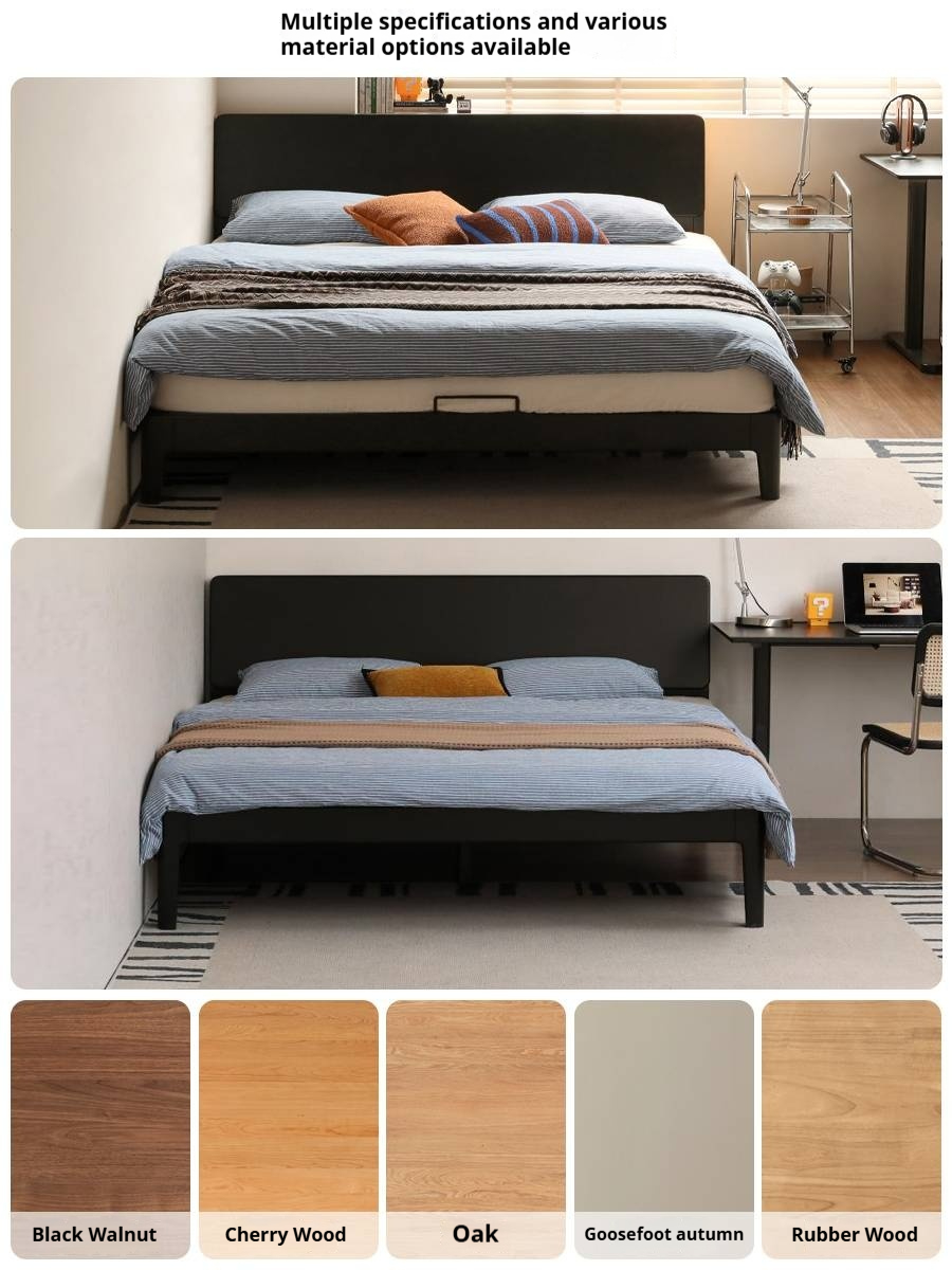 Rubberwood, Poplar Solid Wood Bed in Black — Modern Casual Edge Design
