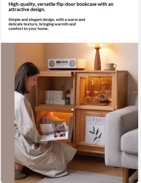 Oak, Сherry, Ash Solid Wood Four-Door Bookcase with Light, Magazine Cabinet.