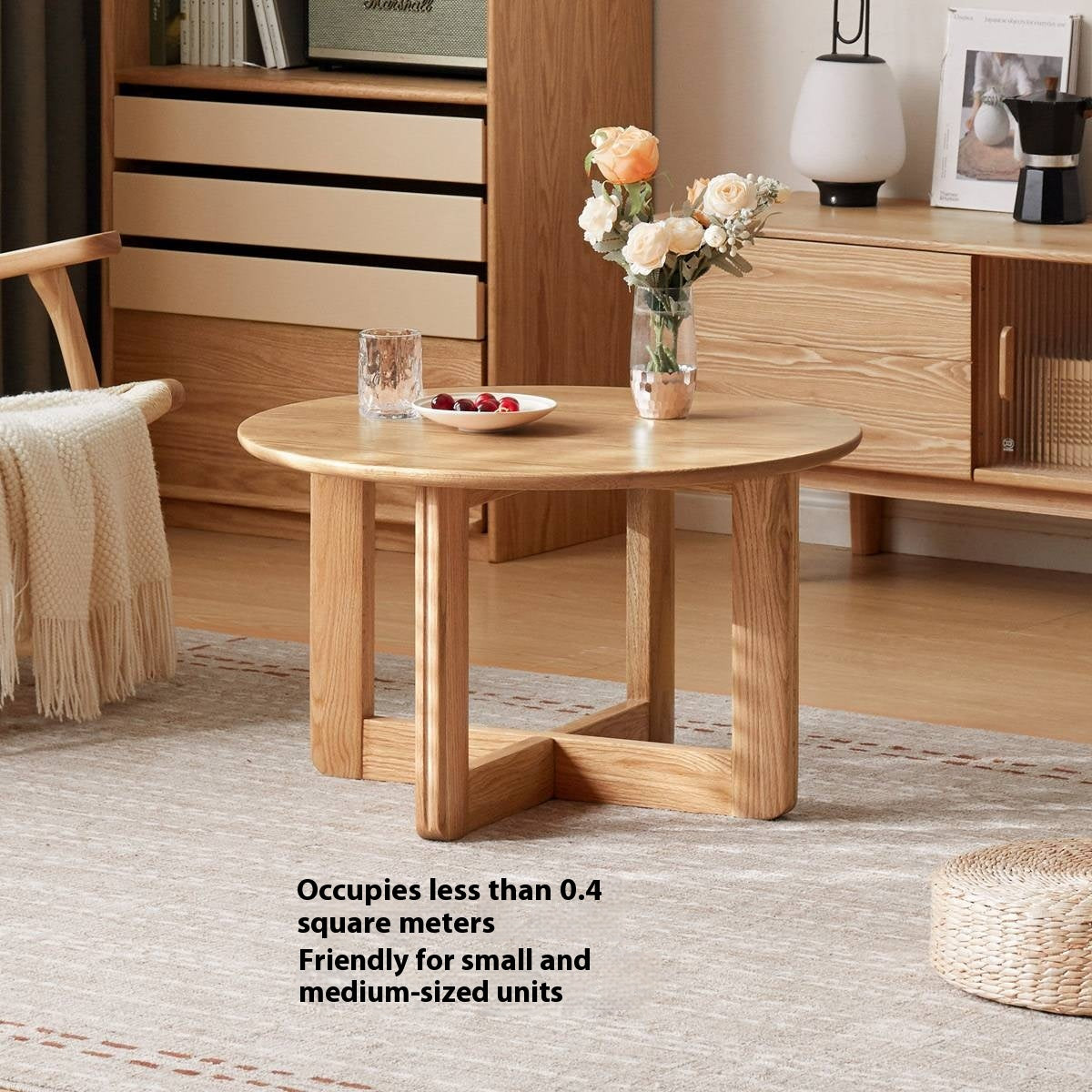 Oak Solid Wood Modern Round Coffee Table