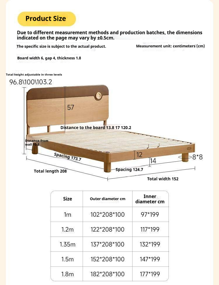 Beech Solid Wood Kids Montessori Platform Bed with Adjustable Headboard
