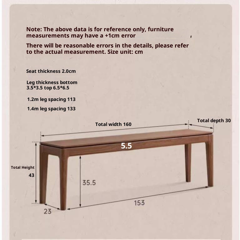 Black Walnut Solid Wood Nordic Long Bench