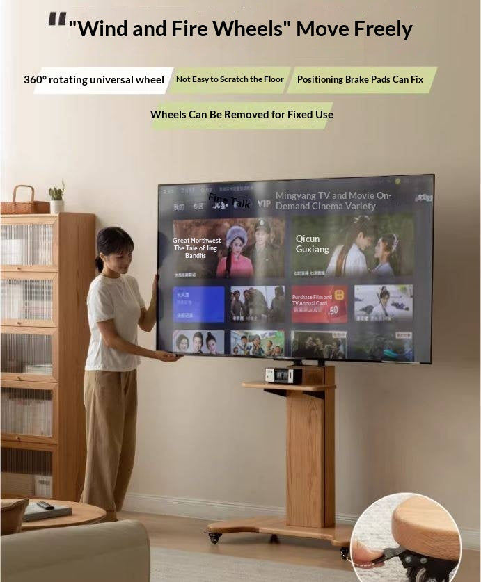 Oak Solid Wood TV Stand, Mobile Floor to Floor TV Cabinet.