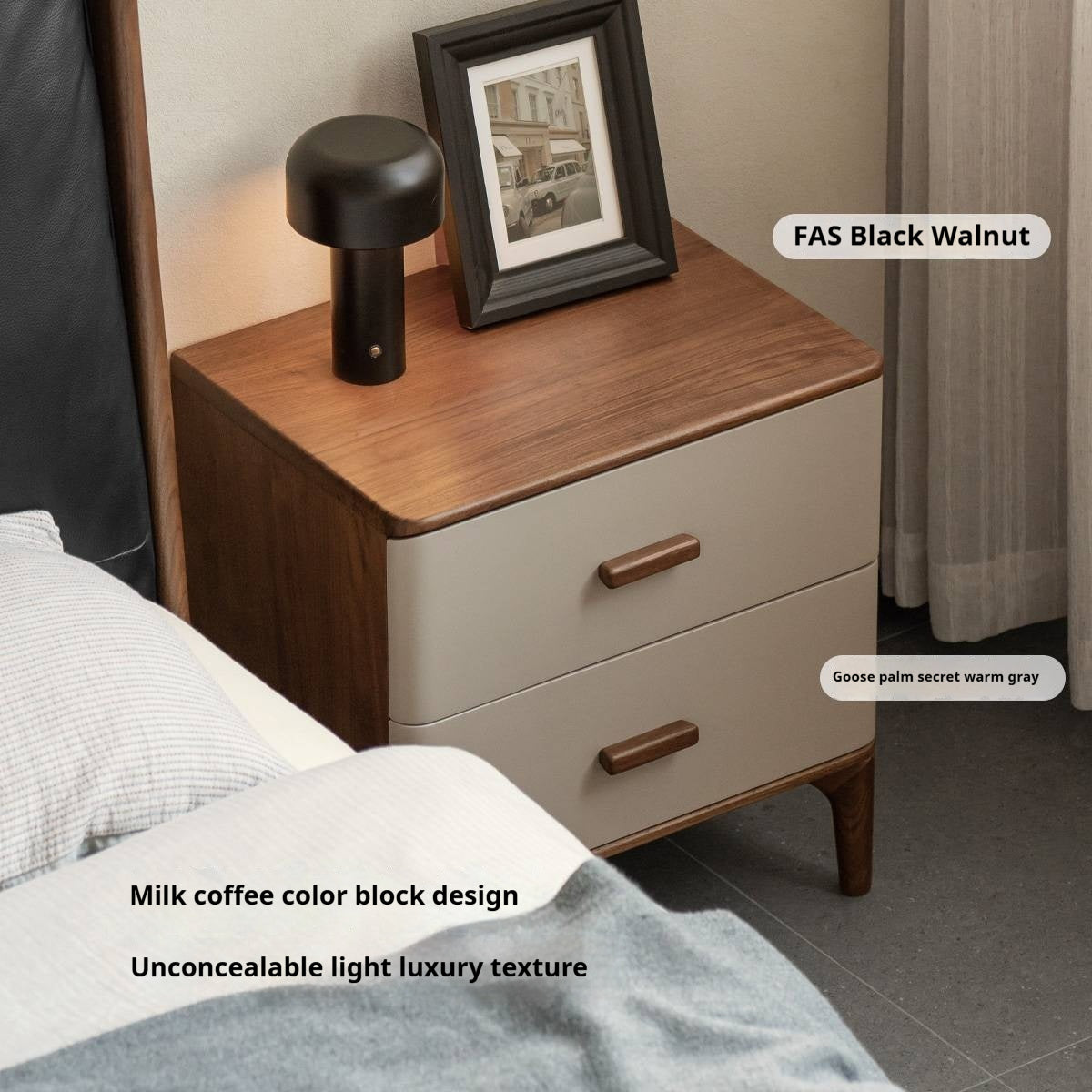 Black Walnut Solid Wood Italian Light Luxury Nightstand