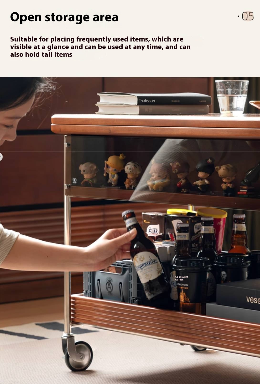 Poplar Solid Wood Middle Ancient Style Mobile Coffee Table