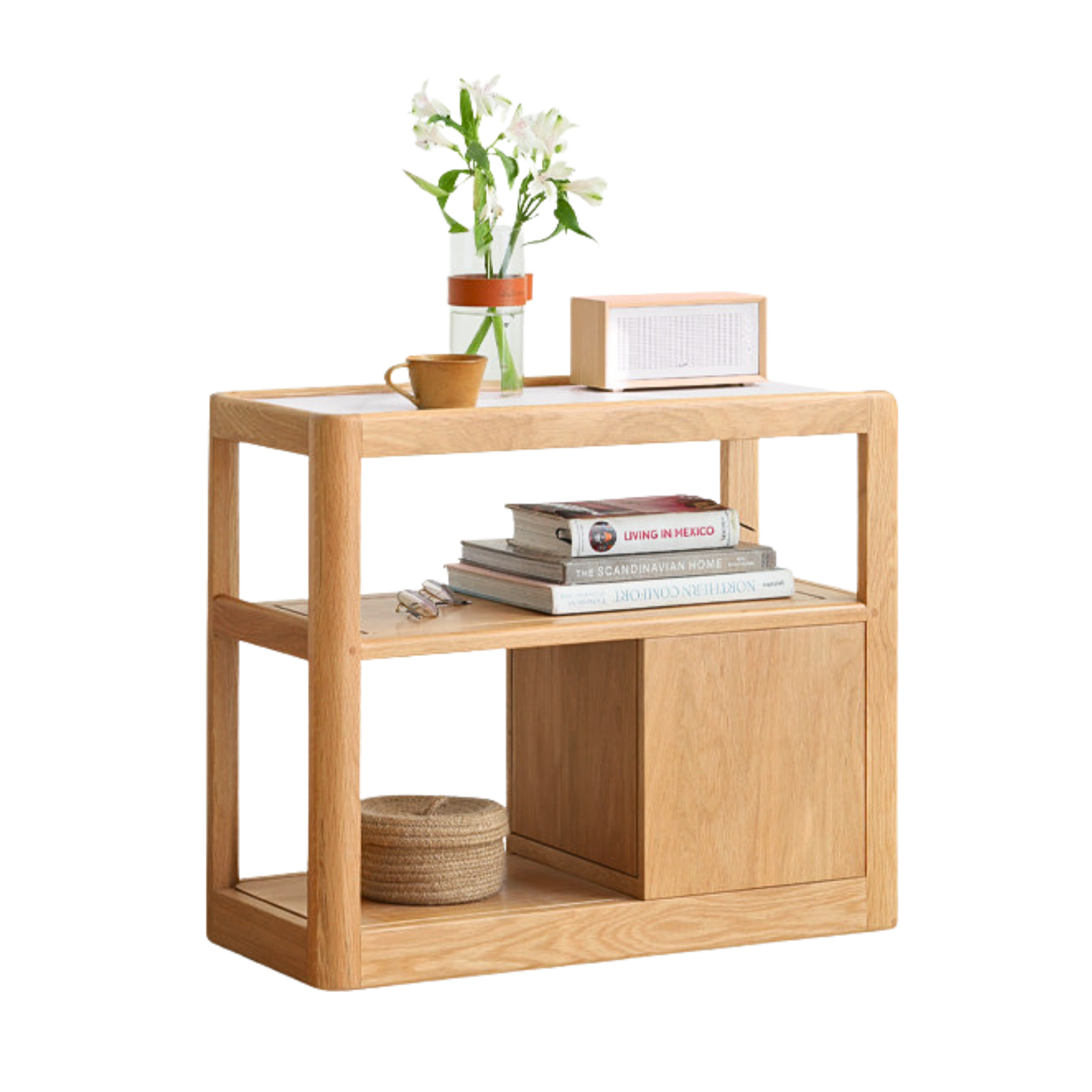 Solid Wood Rock Plate Side Table Movable