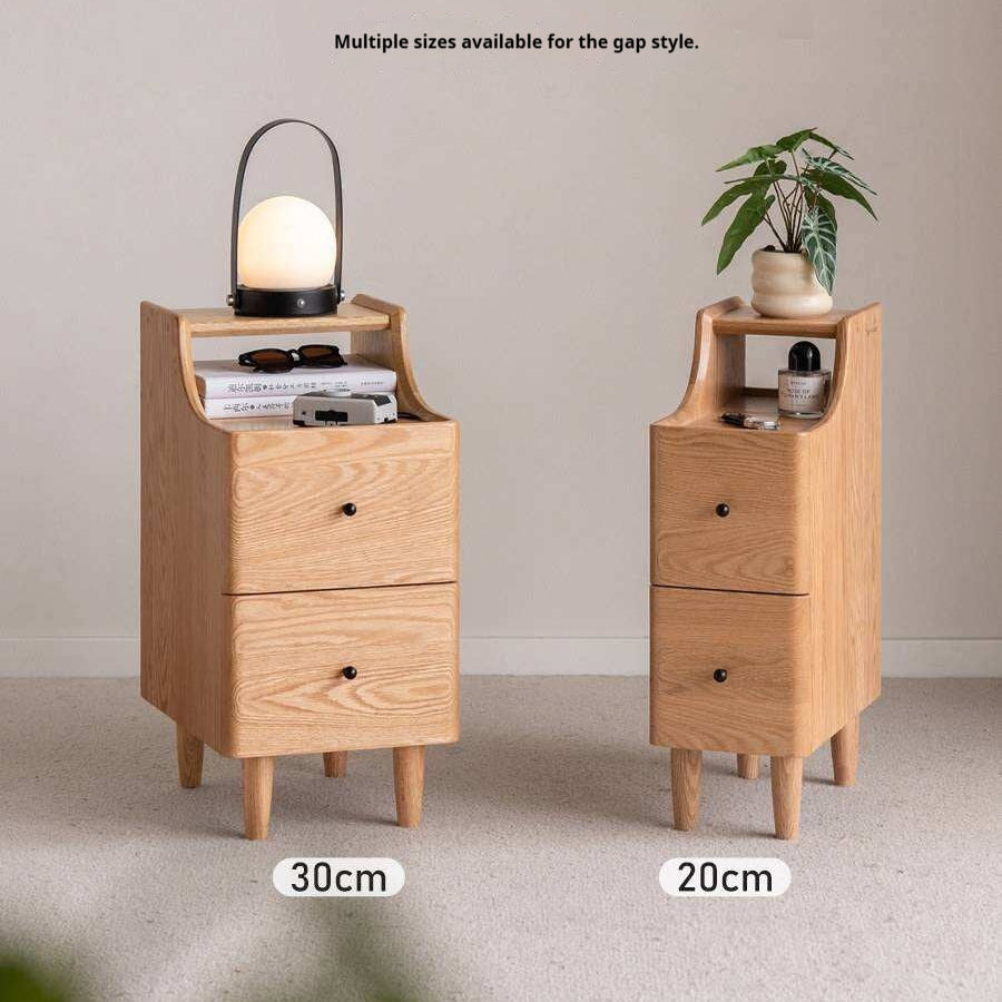 Oak, Ash Solid Wood Narrow Nightstand with Curved Top Edge